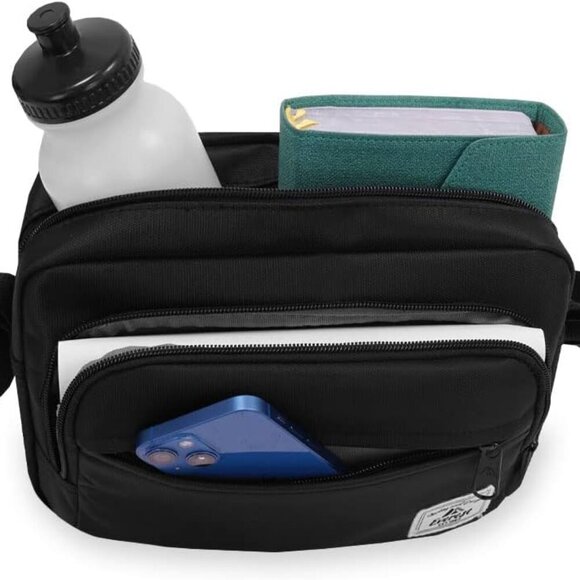 Black Shoulder Bag for Adults, Water-Resistant Polyester, Multiple Compartments, - Picture 6 of 6